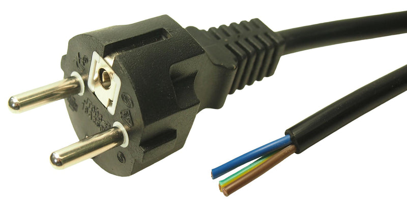 MULTICOMP PRO MP-FCR72036 Mains Power Cord, PVC, Schuko Style, CEE 7/7 Plug to Free End, 2.5 m, 16 A, 250 VAC, Black