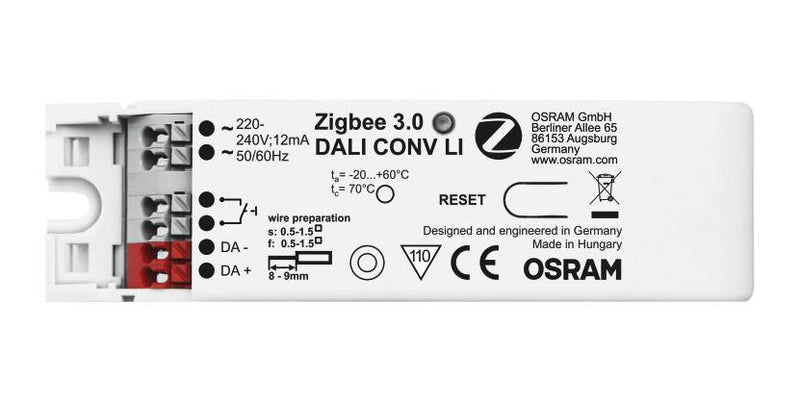 OSRAM ZIGBEE-3.0-DALI-CONV-LI Transceiver Module, DALI DT8, 1-Channel, 60Hz, 230VAC, IP20