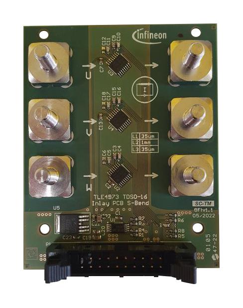 INFINEON TLE4973EVALINLAYTOBO1 Evaluation Board, TLE4973-RE35D5-S0010, 460A, Magnetic Current Sensor, Lateral Insertion 45&deg; S-Bend SP005853842