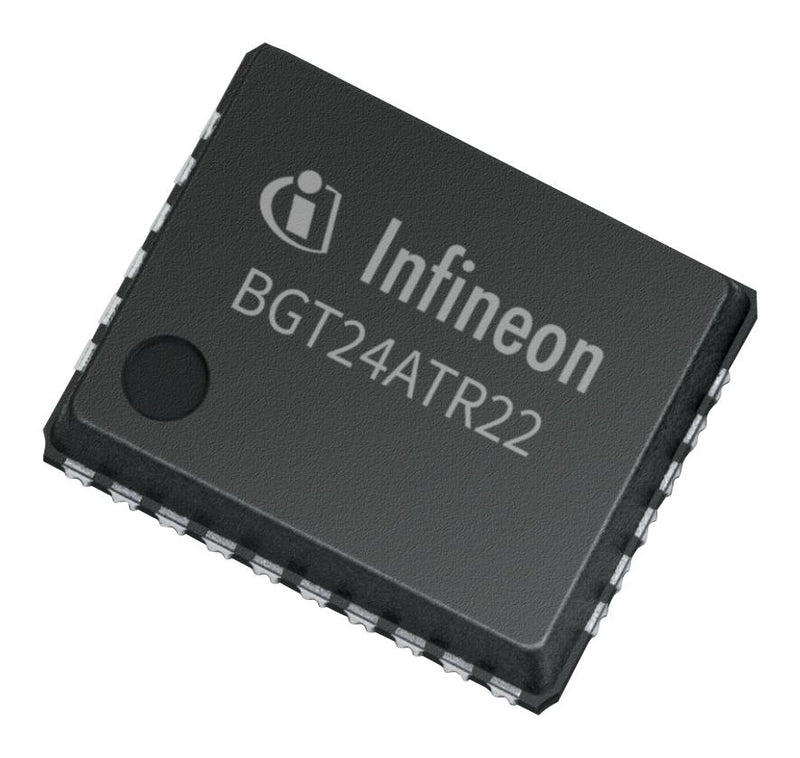 INFINEON BGT24ATR22E6433XUMA1 RF Transceiver, 24GHz to 24.25GHz, 400Kbps, 3dBm, 1.71V to 3.465V, 18mA Tx/25mA Rx, VQFN-EP-32 BGT 24ATR22 E6433, SP005573958
