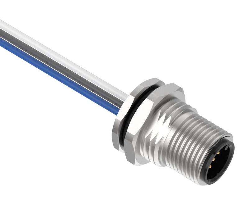 BANNER ENGINEERING BR-M12M5R9-1 Sensor Cable, A Code, PG9, M12 Plug, Free End, 5 Positions, 1 m, 3.3 ft, BR-M12 Series