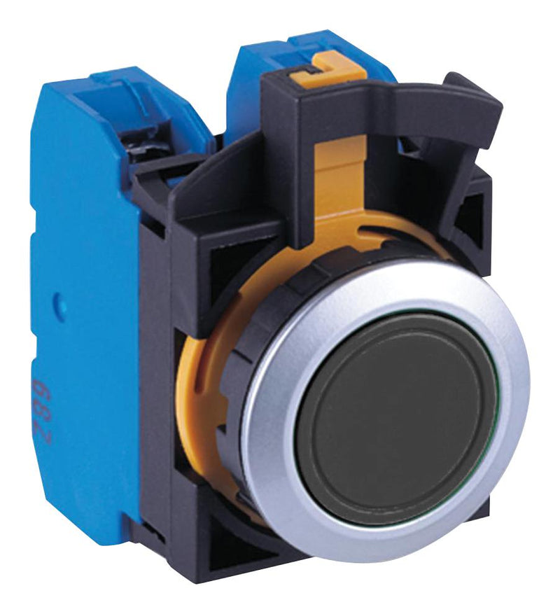 IDEC CW4B-A1E10B Industrial Pushbutton Switch, Flush Silhouette, CW, 22.3 mm, SPST-NO, Maintained, Flush, Black