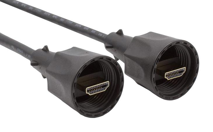 BULGIN LIMITED PXP0036/2M00 Audio / Video Cable Assembly, IP67, HDMI Plug, Sealed, HDMI Plug, Sealed, 6.56 ft, 2 m, Black