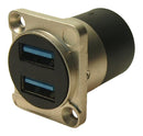 MULTICOMP PRO MP-CP30087 USB Adapter, Metal, USB Type A Receptacle, USB Type A Receptacle, USB 3.0, MCP Dual USB Feedthrough