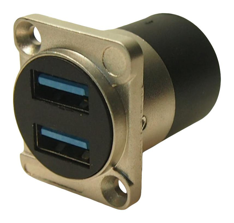 MULTICOMP PRO MP-CP30087 USB Adapter, Metal, USB Type A Receptacle, USB Type A Receptacle, USB 3.0, MCP Dual USB Feedthrough
