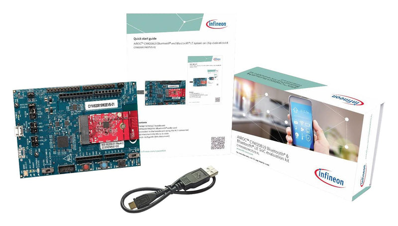 INFINEON CYW920819M2EVB-01 Evaluation Board, CYW20819, Bluetooth Low Energy, SoC, BLE Radio Card CYW920819M2IPA1, USB Cable