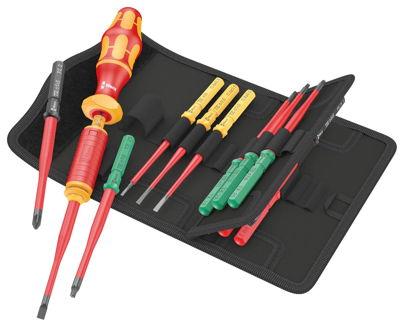 WERA K K VDE 15 TORQUE EXTRA SLIM 1 TIE Screwdriver Set, VDE, Handle/Phillips/Pozidriv/Slotted/Torx/Hook and Loop Fastener Strip, 15 Piece