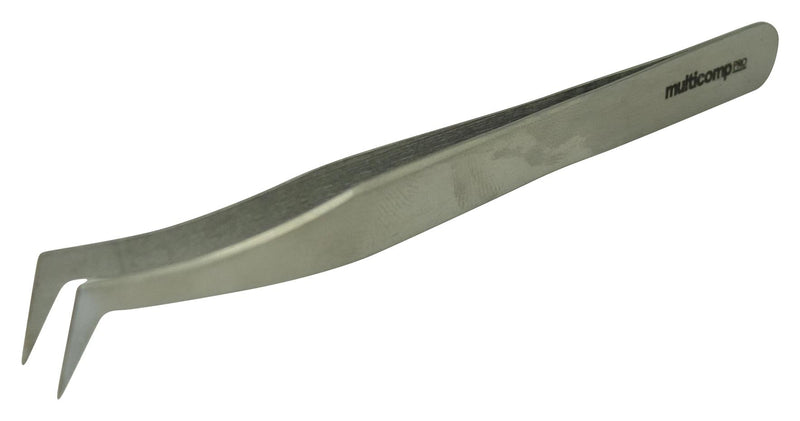 MULTICOMP PRO MP015188 Tweezers, Sharp Hooked Tip, 115mm OAL, Stainless Steel Body/Tip