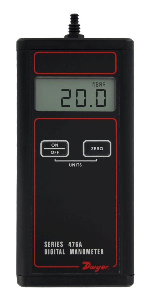 DWYER 476A-0 Pressure Manometer, -20 inH2O to 20 inH2O, 0.02, 1.5 %, -17.8 &deg;C, 60 &deg;C