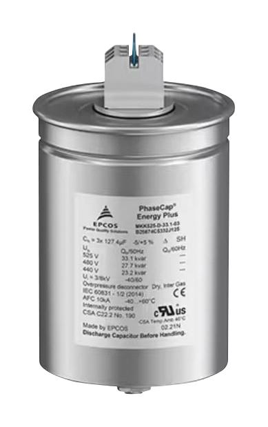 EPCOS B25675C4252J015 Power Film Capacitor, Metallized PP, Can, 154 &micro;F, &plusmn; 5%, Three-Phase PFC, Stud Mount - M12
