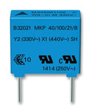 EPCOS B32023A3394M000 Safety Capacitor, Metallized PP, Radial Box - 2 Pin, 0.39 &micro;F, &plusmn; 20%, Y2, Through Hole
