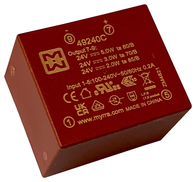 MYRRA 49240C AC/DC PCB Mount Power Supply (PSU), ITE & Household, 1 Output, 5 W, 24 VDC, 210 mA