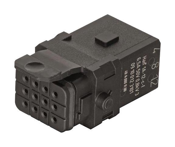 HARTING 09100123101 Heavy Duty Connector Insert, Han Series, 12 Contacts, 3 Row, Receptacle, 1A, Socket