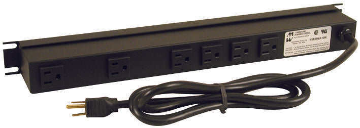 HAMMOND 1583H6B1BK OUTLET STRIP, RACK MOUNT, 6, 15A, 15FT