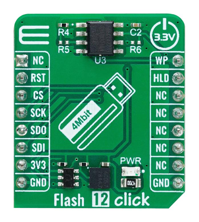 MIKROELEKTRONIKA MIKROE-6036 Add-On Board, Flash 12 Click, AT25EU0041A, Serial Flash Memory, QSPI, SPI, 3.3V