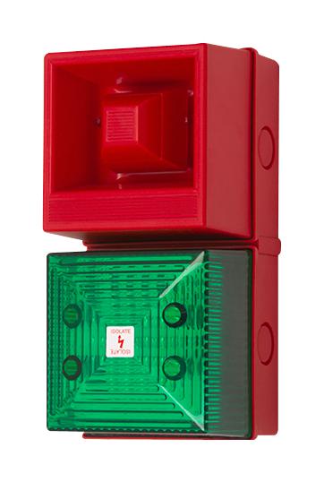 CLIFFORD AND SNELL 245206 Audio/Visual Signal Device, Flashing, Green, 108 dBA, 230 VAC, Cable, IP65, Yodalight YL40 Series