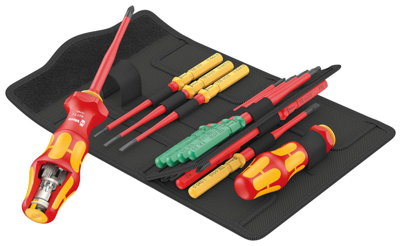 WERA K K TURBO I IMPERIAL 1 TIE Screwdriver Set, VDE, Handle/Phillips/Slotted/Torx/Hook and Loop Fastener Strip, 16 Pieces