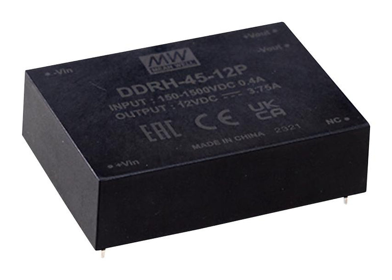 MEAN WELL DDRH-45-15P Isolated Through Hole DC/DC Converter, PCB Mount, ITE & Industrial, DIP, 10:1, 45 W, 1 Output, 15 V