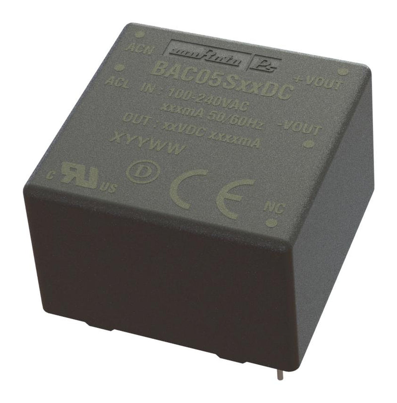 MURATA POWER SOLUTIONS BAC05S12DC AC/DC PCB Mount Power Supply (PSU), 120 to 370V DC, ITE, 1 Output, 5 W, 12 VDC, 420 mA
