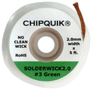 CHIP QUIK SOLDERWICK2.0 Solder Wick, No-Clean, 2 mm Width, 1.52 m Length