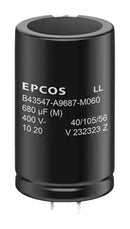 EPCOS B43547A9687M060 Electrolytic Capacitor, 680 &micro;F, 400 V, &plusmn; 20%, Snap-In, 8000 hours @ 105&deg;C