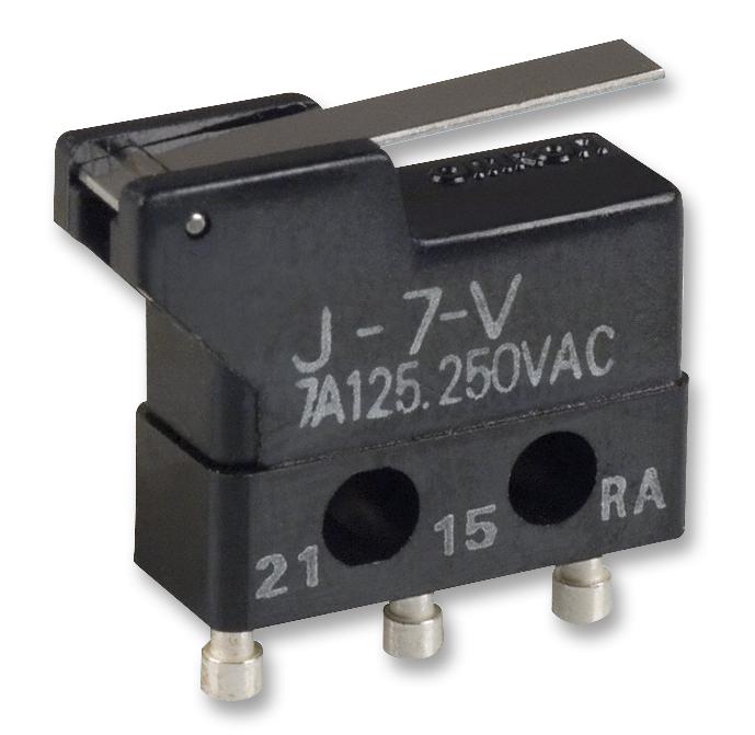 OMRON ELECTRONIC COMPONENTS J-7-V Microswitch, Subminiature, Short Lever, SPDT, Solder, 7 A, 250 VDC