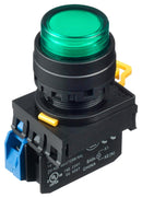 IDEC YW1L-AF2E10QM3G Industrial Pushbutton Switch, YW, 22.3 mm, SPST-NO, Maintained, Round Raised, Green