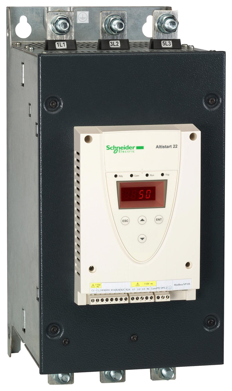SCHNEIDER ELECTRIC ATS22C25S6U Soft Starter, 3-Phase, 4 Pole, 250 A, 250 hp, 208 to 600VAC, Altistart 22 Series