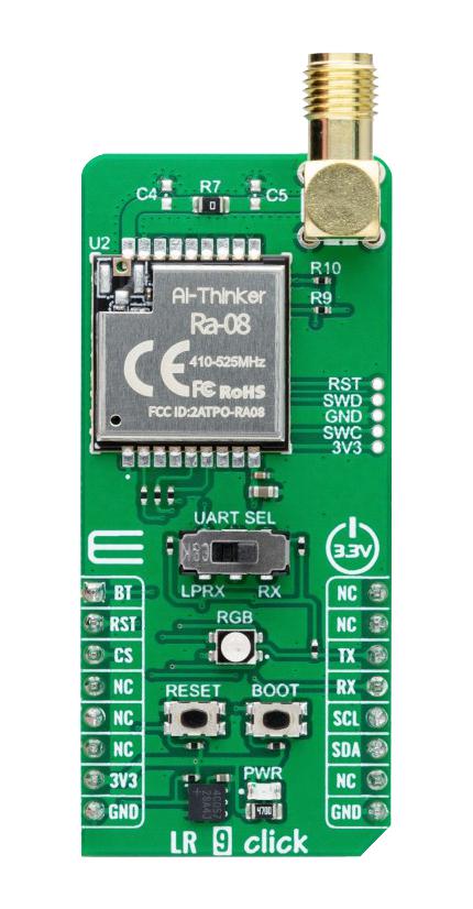MIKROELEKTRONIKA MIKROE-6038 Add-On Board, LR 9 Click, RA-08, LoRaWAN Module, I2C, UART, 3.3V in
