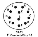 ITT CANNON KPSE02E18-11P Circular Connector, KPS Series, MIL-DTL-26482 Series I, Box Mount Receptacle, 11 Contacts