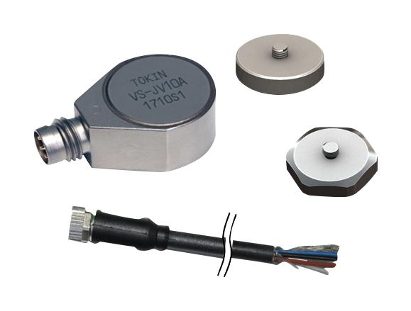 KEMET VS-JV02A-K01 Vibration Sensor, 2 mV/m/s&sup2;, 500&micro;A, 5.5 V, Panel / Chassis, Cable, Magnet and Stud