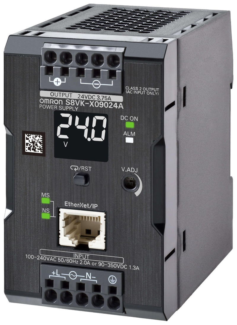 OMRON INDUSTRIAL AUTOMATION S8VK-X09024A-EIP AC/DC DIN Rail Power Supply (PSU), w/Indication Monitor, ITE, 1 Output, 90 W, 24 V, 3.75 A