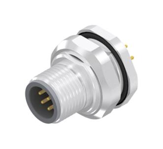 AMPHENOL CONEC 43-01034 Sensor Connector, M12, Male, 8 Positions, PCB Pin, Straight Panel Mount