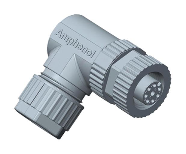 AMPHENOL LTW M12A-08BFFB-SR7001 Sensor Connector, M Series, M12, Female, 8 Positions, Screw Socket, Right Angle Cable Mount