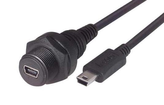 L-COM WPUSBMB5X-03M USB Cable, Mini Type B Plug to Mini Type B Receptacle, 300 mm, 11.8 ft, Black