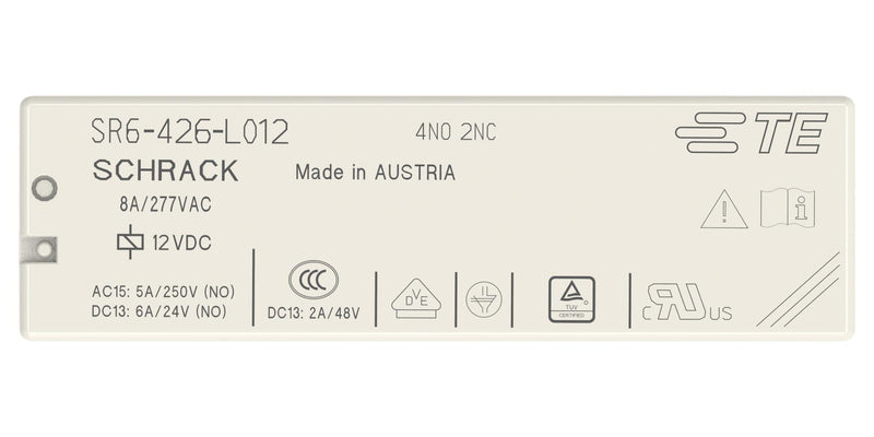 SCHRACK - TE CONNECTIVITY 2-1558737-4 Power Relay, 4PST-NO, DPST-NC, 12 VDC, 8 A, SR6 Series, Through Hole, Non Latching