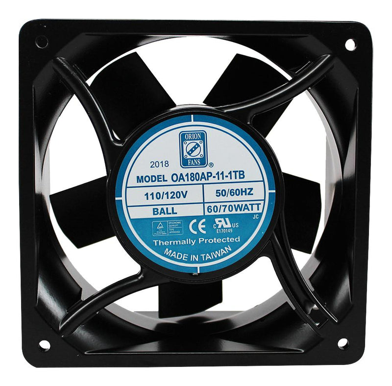 ORION FANS OA180AP-11-1TB AC Axial Fan, 115V, Square, 180 mm, 89 mm, Ball Bearing, 375 CFM