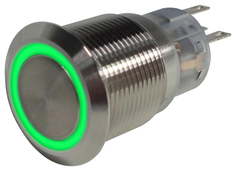 MULTICOMP PRO MP-PB7-03LB22CFRG12V Vandal Resistant Switch, 12V LED, 0.748 ", SPDT, Latching, Round Flat, Natural