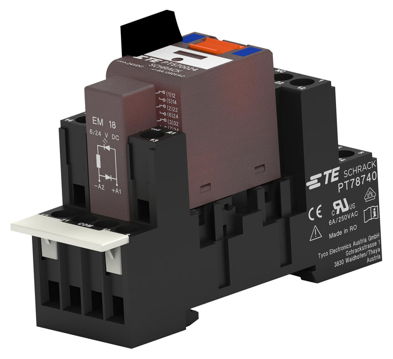 SCHRACK - TE CONNECTIVITY 4-1415075-1 Power Relay, 4PDT, 230 VAC, 6 A, PT, DIN Rail, Non Latching
