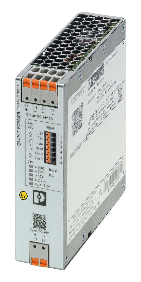 PHOENIX CONTACT 2910132 Isolated DIN Rail Mount DC/DC Converter, 24 - 28 VDC, Laboratory Equipment, 120 W, 1 Output, 24 V QUINT4-PS/24DC/24DC/5/PT/CO