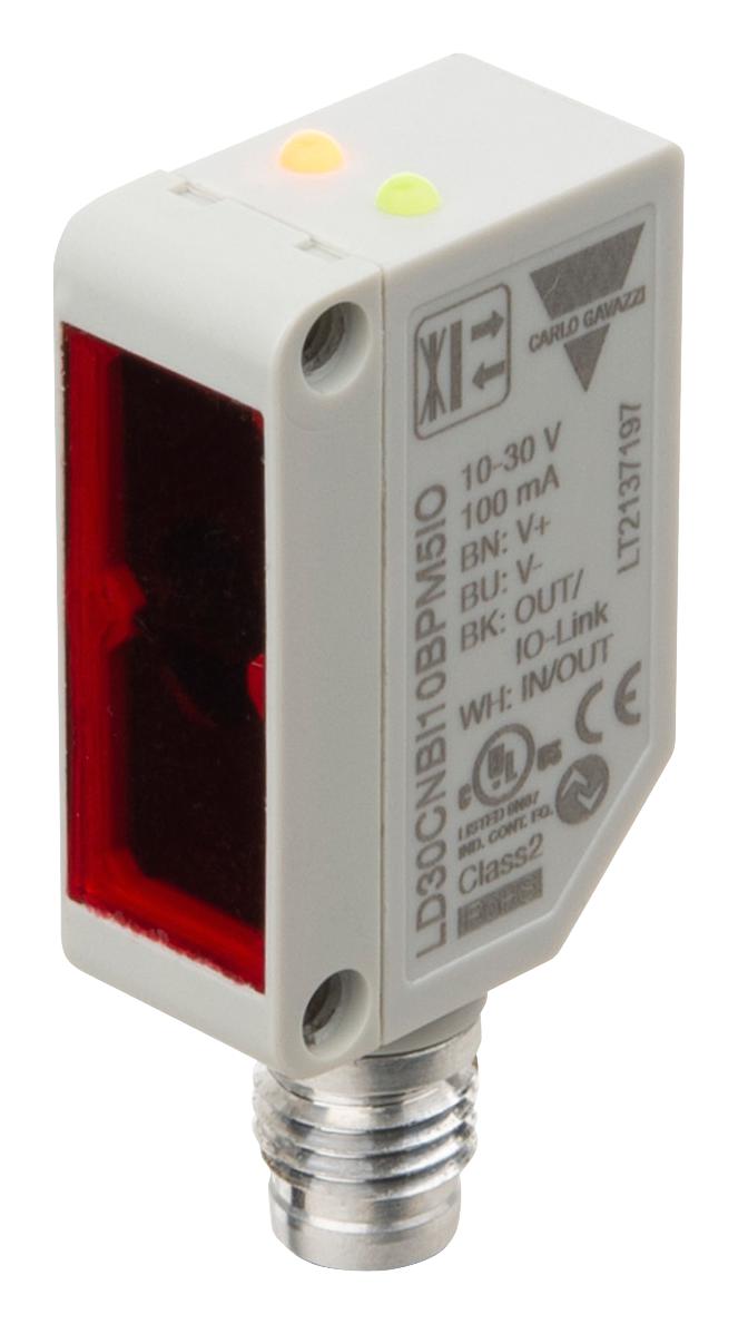 CARLO GAVAZZI LD30CNBI10BPM5IO Sensor, Photo, 1 m, Push Pull/NPN/PNP, Time of Flight, 10 to 30 VDC, M8 Connector, LD30 Series