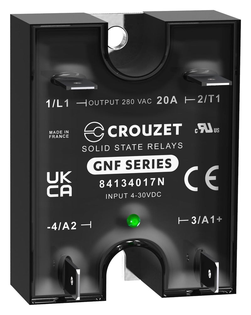 CROUZET 84134017N Solid State Relay, 25 A, 280 VAC, Panel Mount, Quick Connect, Zero Crossing