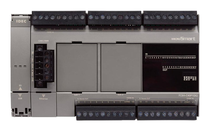 IDEC FC6A-C40P1CE PLC, Transistor Source, 24 Input, 16 Output, 24 VDC, DIN Rail, IP20, MicroSmart FC6A Series