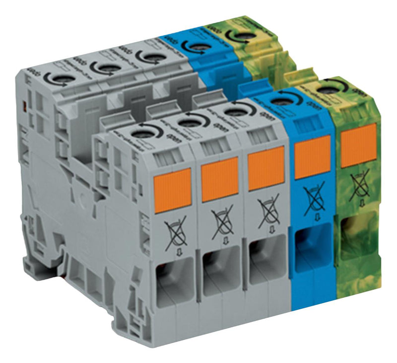 WAGO 285-139 DIN Rail Mount Terminal Block, 10 Ways, 10 AWG, 2 AWG, 35 mm&sup2;, Push In
