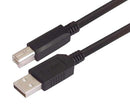 L-COM CAUBLKAB-075M USB Cable, Type A Plug to Type B Plug, 750 mm, 29.5 ft, USB 2.0, Black