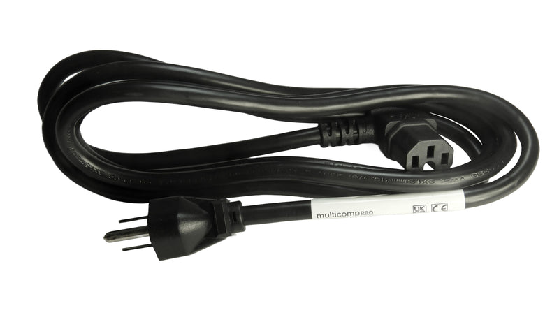 MULTICOMP PRO GW-151839 Mains Power Cord, NEMA 5-15P to 90&deg; IEC 60320-1 C15, 2 m, 13 A, 125 V, Black