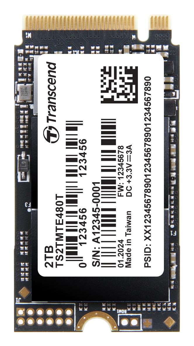 TRANSCEND TS2TMTE480T SSD, Internal, M.2 2242, PCIe Gen 4 x 4, NVMe, 2 TB, 3D NAND, AES 256-bit