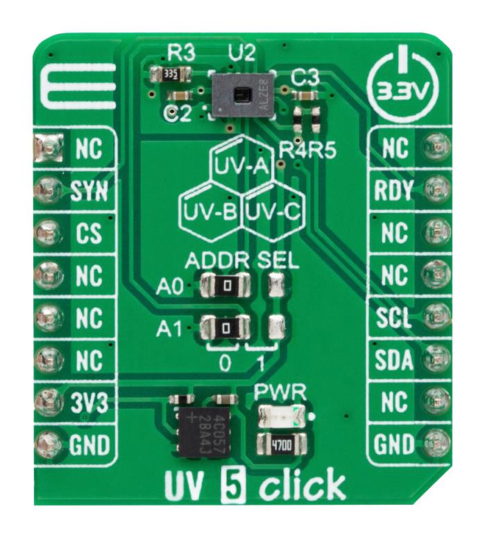 MIKROELEKTRONIKA MIKROE-5535 Add-On Board, UV 5 Click, 3.3V in, I2C Interface