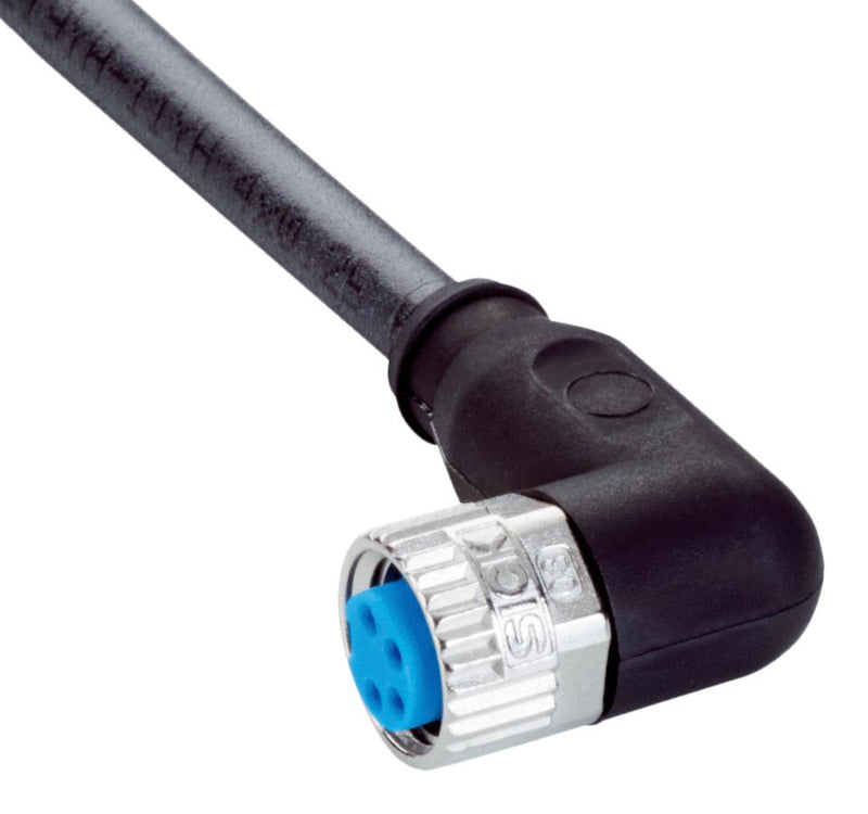 SICK YG8U14-020UA3XLEAX Sensor Cable, A Coded, Black, 90&deg; M8 Receptacle, Free End, 4 Positions, 2 m, 6.6 ft