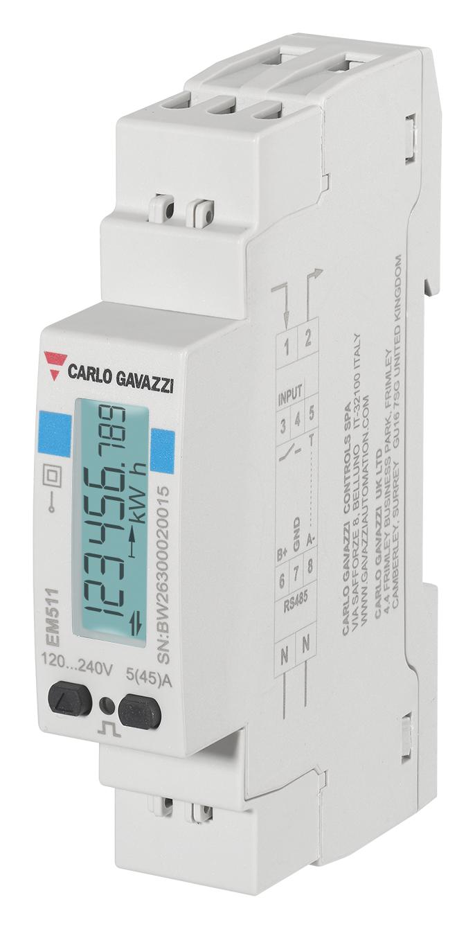 CARLO GAVAZZI EM511DINAV81XO1PFB Energy Analyzer, 1 Phase, 45 A, 230 VAC, DIN Rail